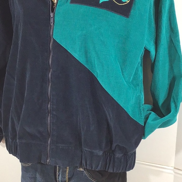 Vintage retro corduroy blue/green bomber jacket - Picture 5 of 11